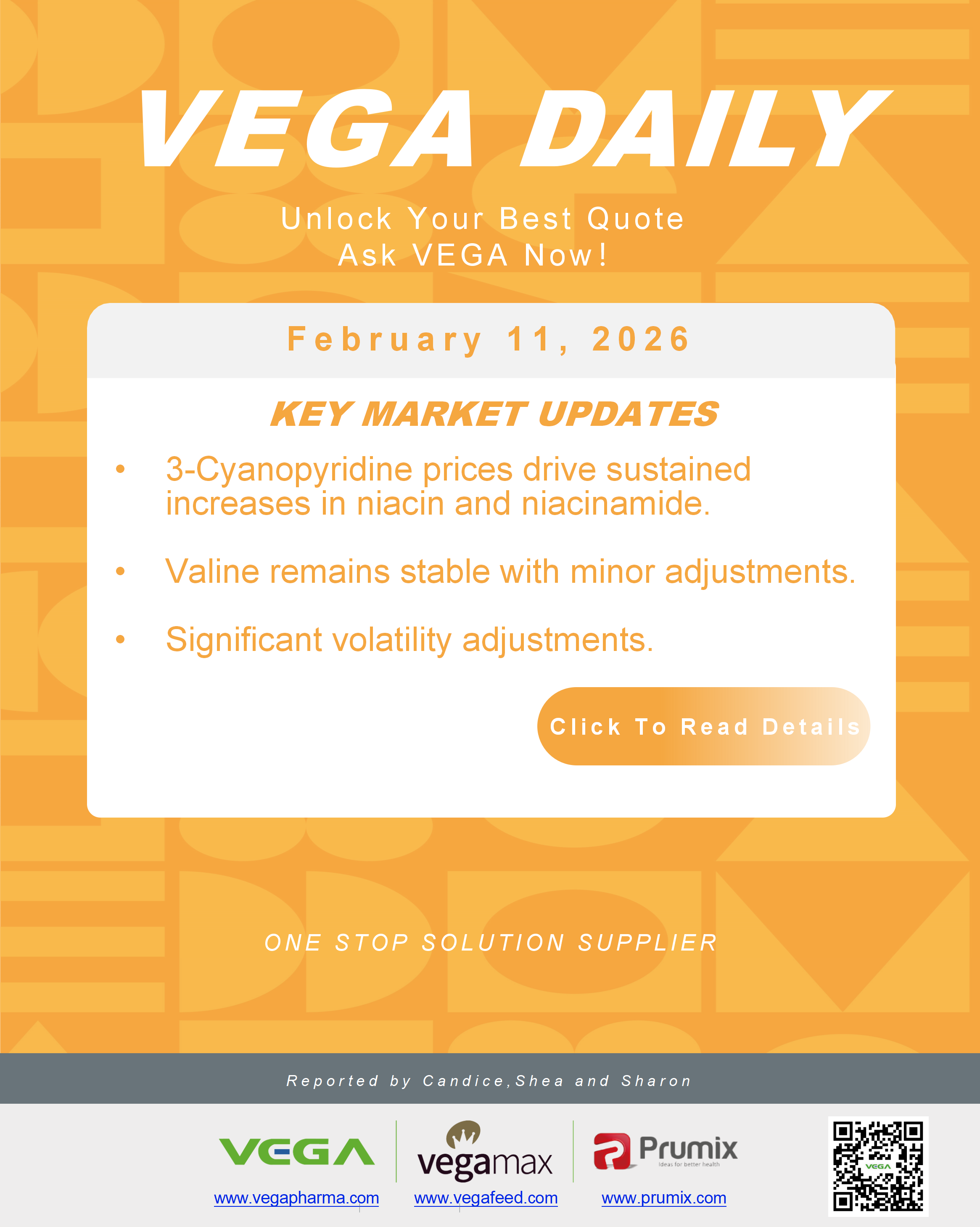 VEGA Daily Dated on February 11th 2026 Vitamin Amino Acid APl Food Additives.png